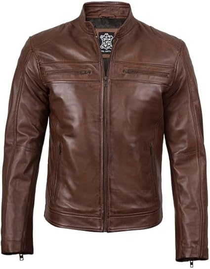 Men's Two-Tone Cream & Navy Leather Trucker Jacket