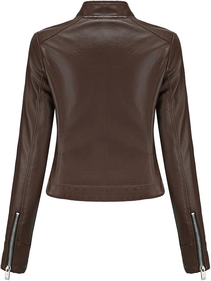Women's Faux Leather Aviator Moto Jacket — Brown
