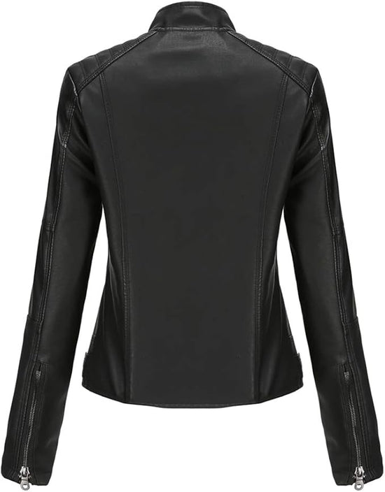 Women's Faux Leather Aviator Moto Jacket — Black