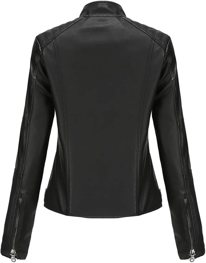 Women's Faux Leather Aviator Moto Jacket — Black