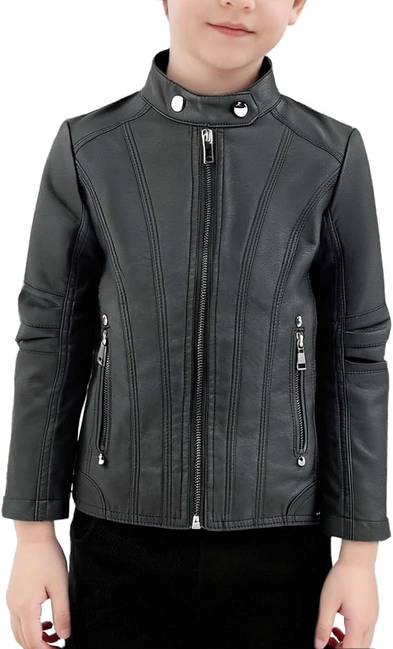 Boys' Leather Racer Jacket - Black