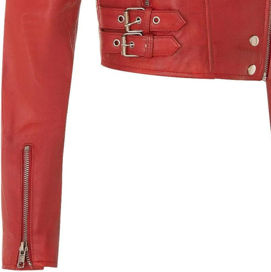 Women's Short Gothic Leather Biker Jacket — Red