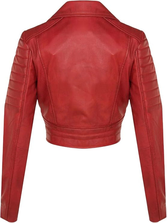 Women's Short Gothic Leather Biker Jacket — Red