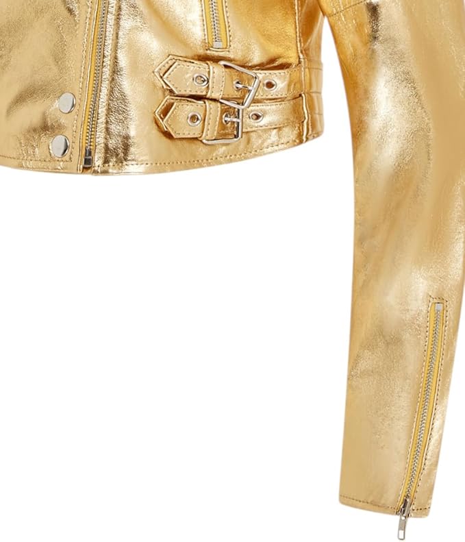 Women's Short Gothic Leather Biker Jacket — Brown