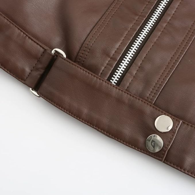 Women's Faux Leather Aviator Moto Jacket — Brown