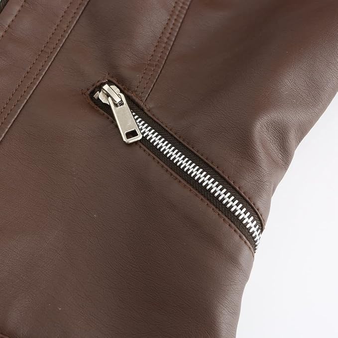 Women's Faux Leather Aviator Moto Jacket — Brown
