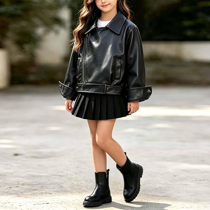 Girls' Leather Biker Jacket - Black