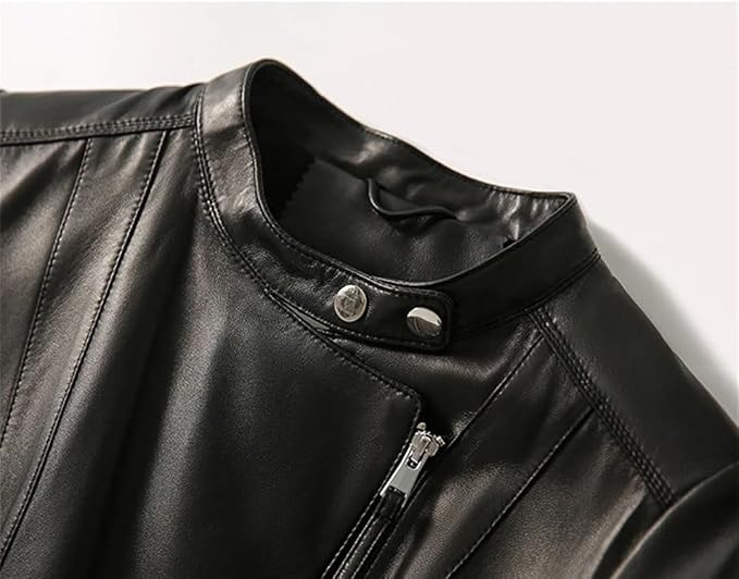 Women's Slim Fit Diagonal Zipper Short Leather Jacket