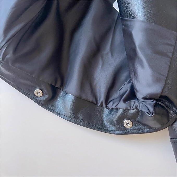 Girls' Asymmetric Leather Moto Jacket - Black