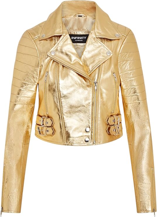 Women's Short Gothic Leather Biker Jacket — Brown