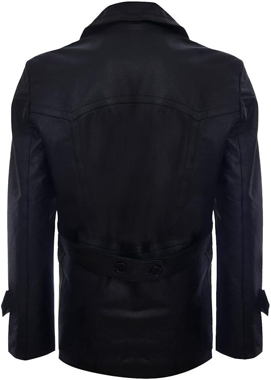 Men's German Naval Dr Who Cowhide Leather Coat — Black
