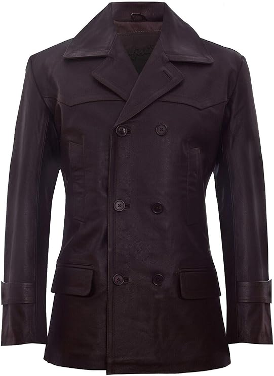 Men's German Naval Dr Who Cowhide Leather Coat — Brown