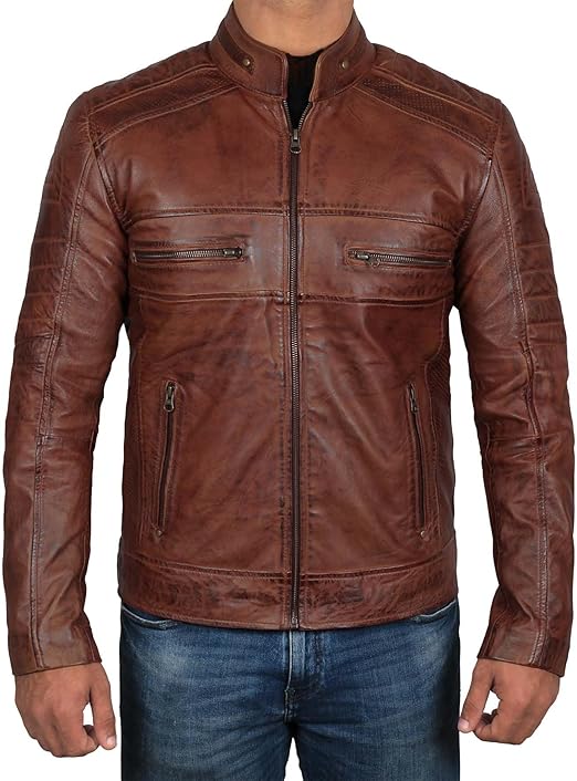 Men's Brown Distressed Café Racer Jacket