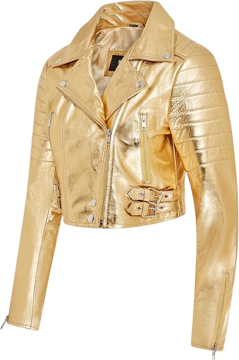 Women's Short Gothic Leather Biker Jacket — Brown
