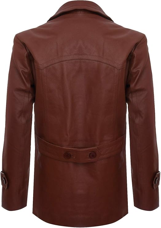 Men's German Naval Dr Who Cowhide Leather Coat — Tan