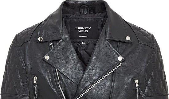 Men's Lambskin Heavy Duty Biker Jacket — Black (Style 1)