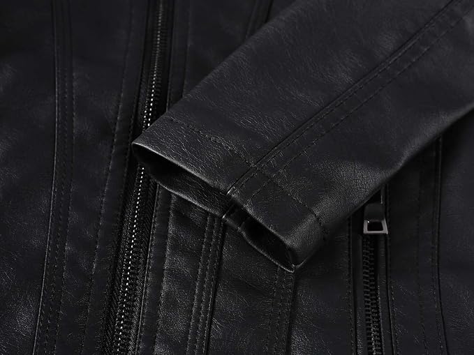 Boys' Leather Racer Jacket - Black