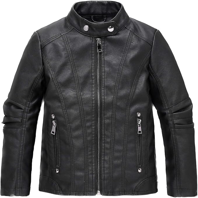 Boys' Leather Racer Jacket - Black