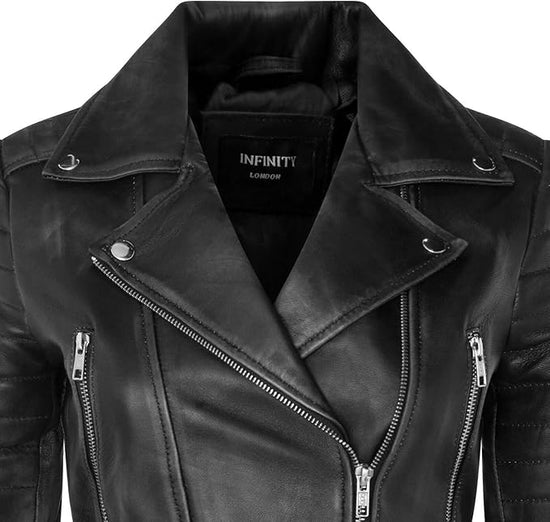 Women's Short Gothic Leather Biker Jacket — Black