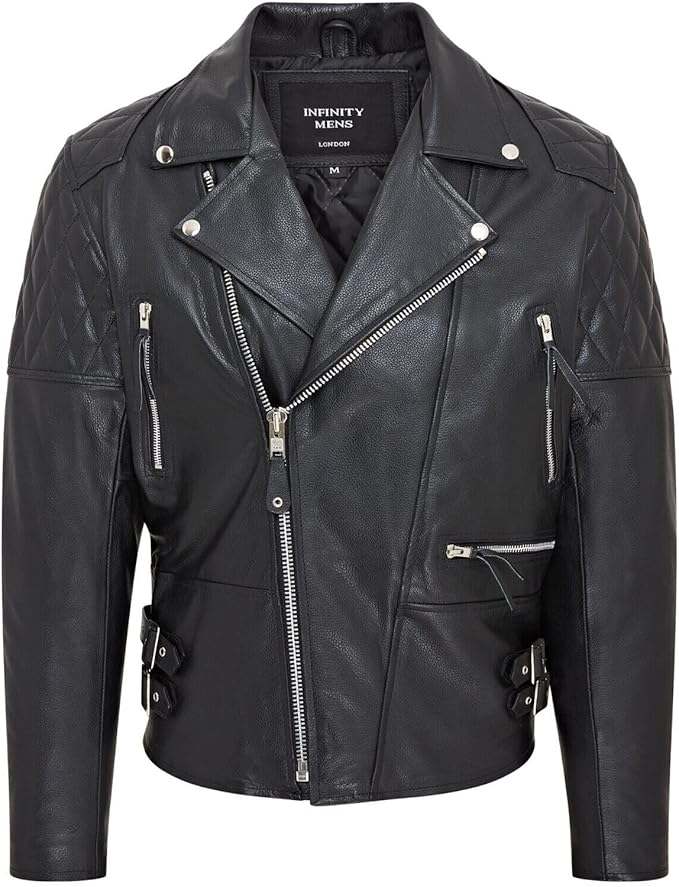 Men's Lambskin Heavy Duty Biker Jacket — Black (Style 1)