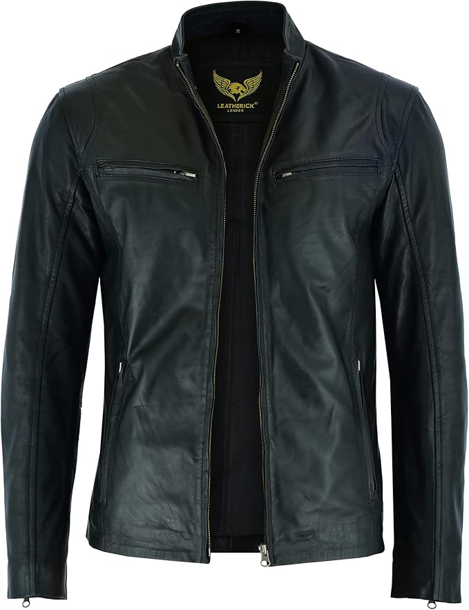 Men's Brando Cowhide Leather Motorcycle Jacket — Black