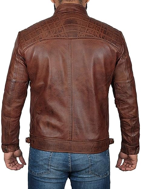 Men's Brown Distressed Quilted Motorcycle Jacket