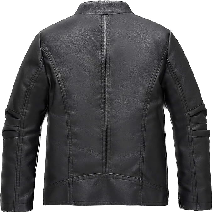 Boys' Leather Racer Jacket - Black