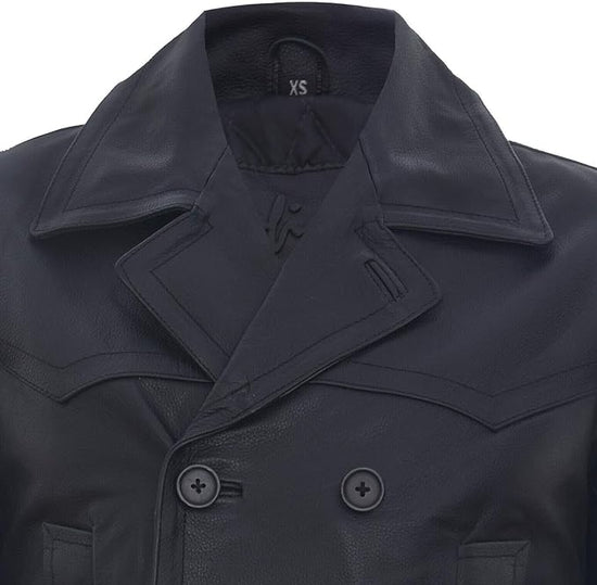 Men's German Naval Dr Who Cowhide Leather Coat — Black