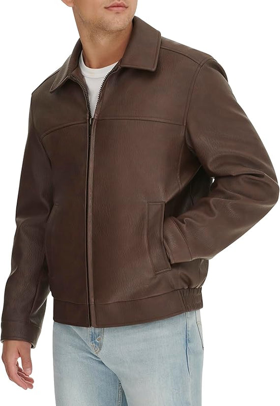 Men's Brown Leather Bomber Jacket