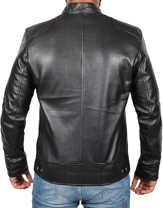 Men's Black Slim Minimalist Café Racer Jacket