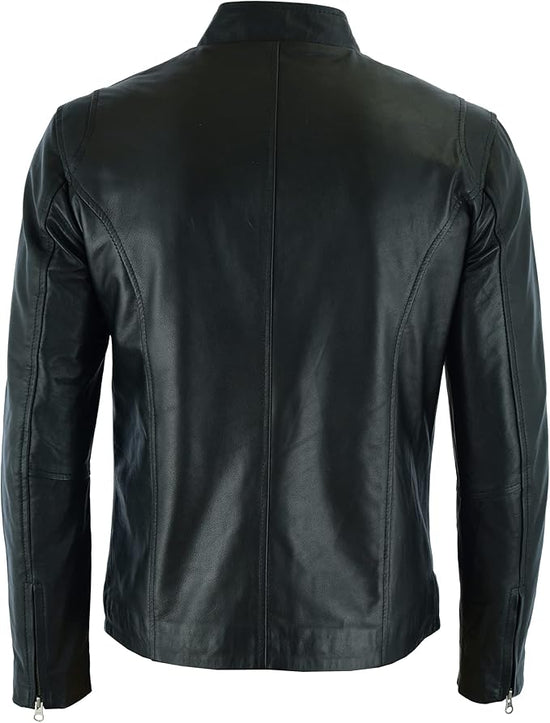 Men's Brando Cowhide Leather Motorcycle Jacket — Black