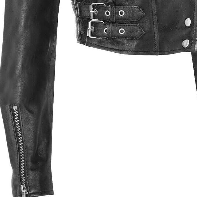 Women's Short Gothic Leather Biker Jacket — Black