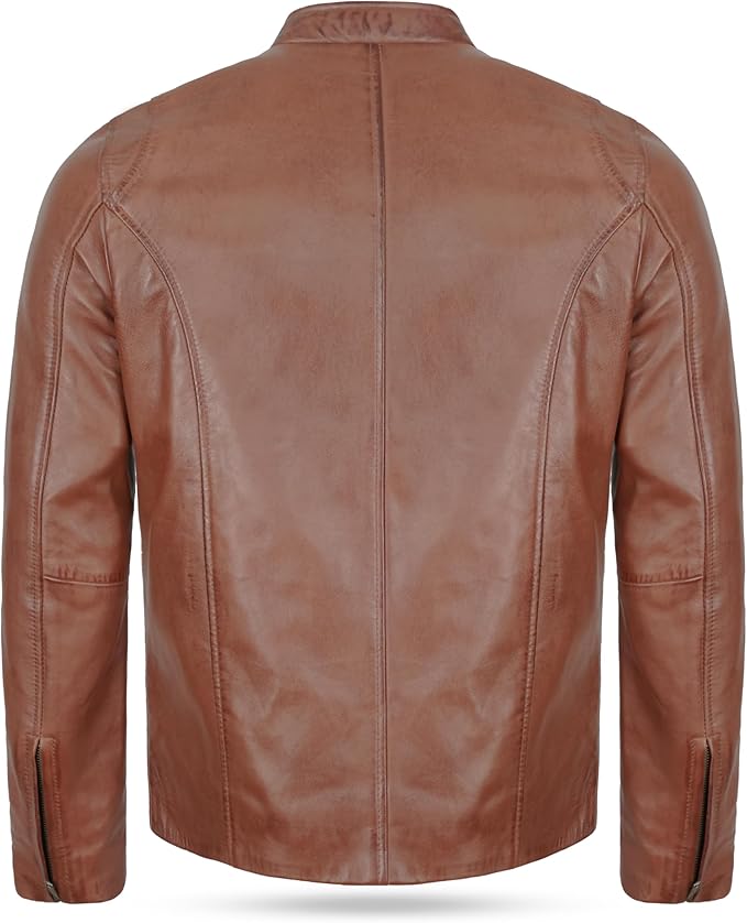 Men's Brando Cowhide Leather Motorcycle Jacket — Brown