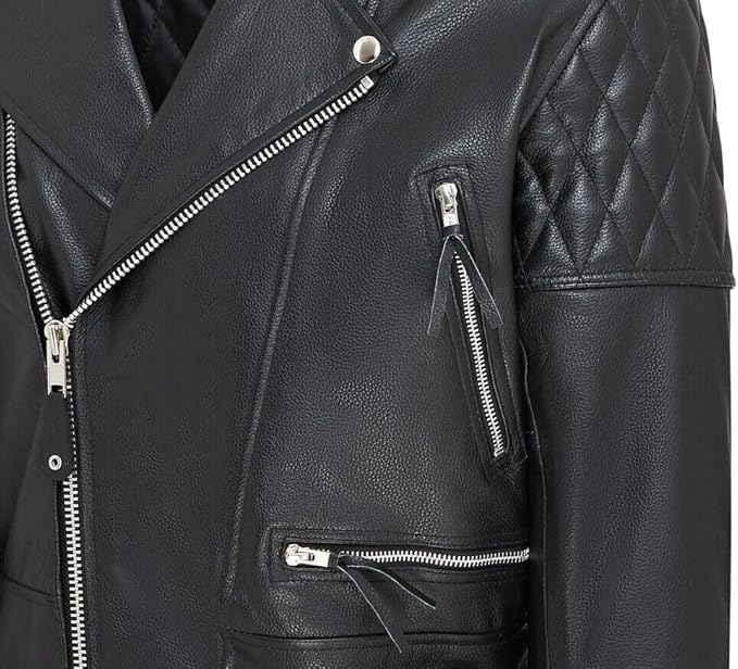 Men's Lambskin Heavy Duty Biker Jacket — Black (Style 1)