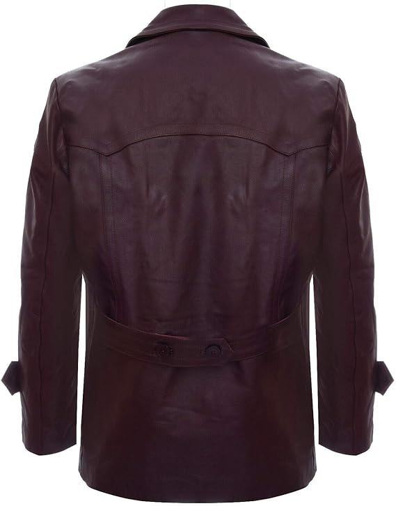 Men's German Naval Dr Who Cowhide Leather Coat — Red