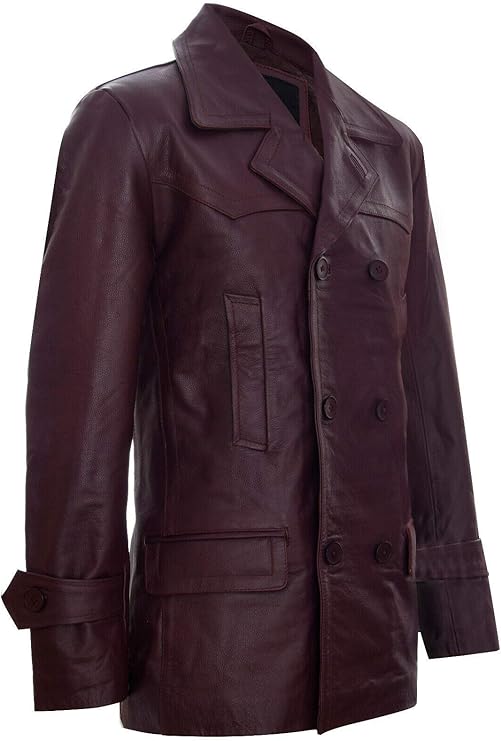 Men's German Naval Dr Who Cowhide Leather Coat — Red
