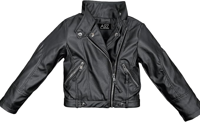 Kids' Asymmetric Leather Moto Jacket - Black