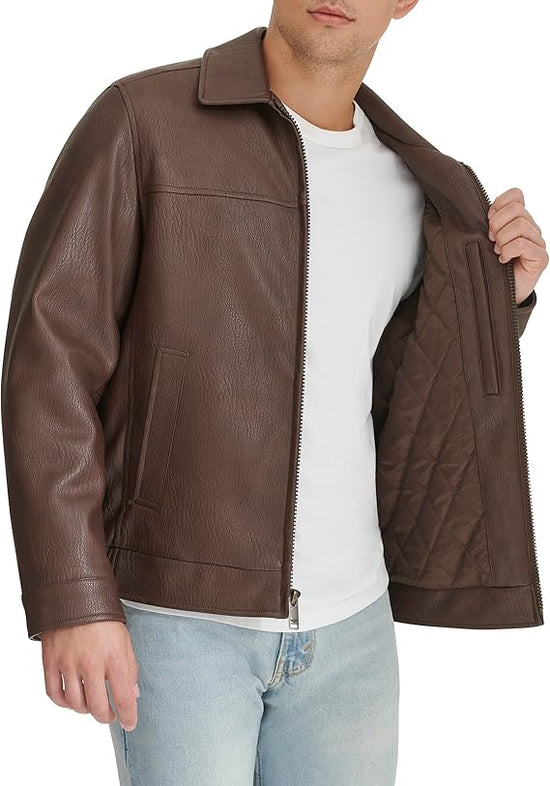 Men's Brown Leather Bomber Jacket