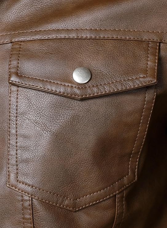 Hood Crew Men's Faux Leather Biker Jacket — Brown