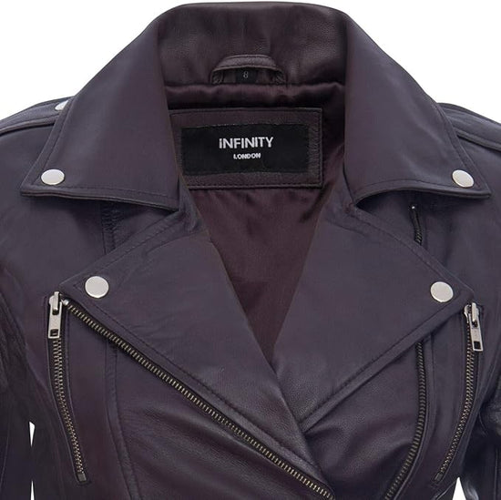 Women's Retro 100% Nappa Leather Biker Jacket — Black