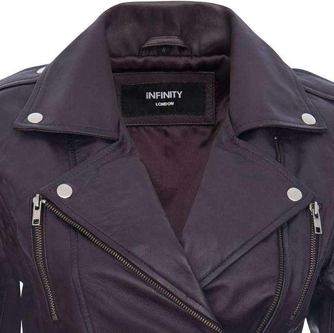 Women's Retro 100% Nappa Leather Biker Jacket — Black