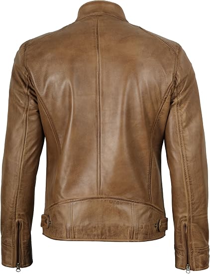 Men's Tan Quilted Shoulder Café Racer Jacket