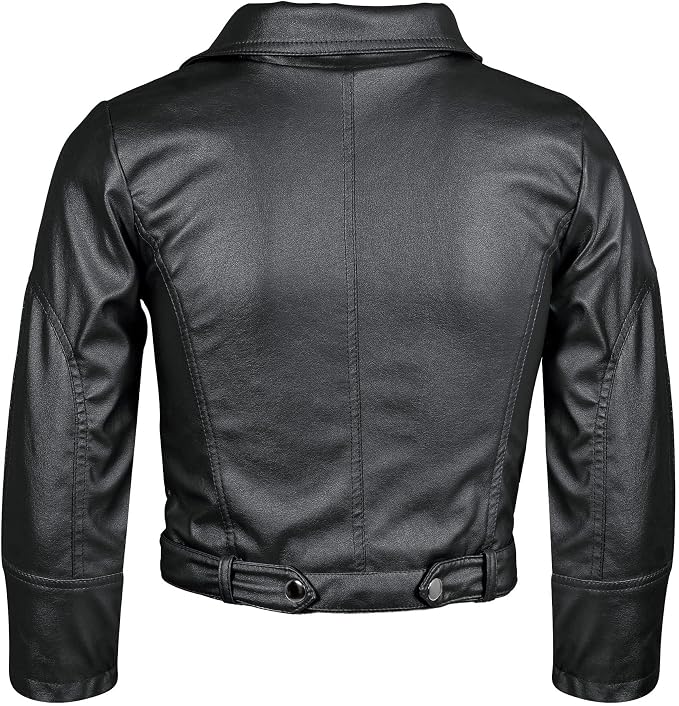 Kids' Asymmetric Leather Moto Jacket - Black