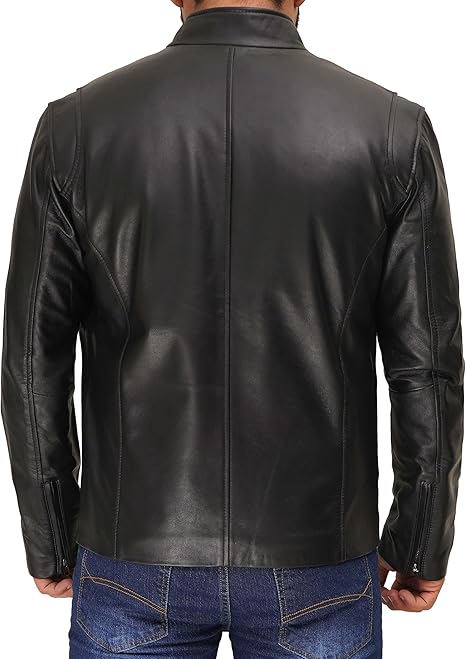 Men's Black Clean-Line Café Racer Jacket