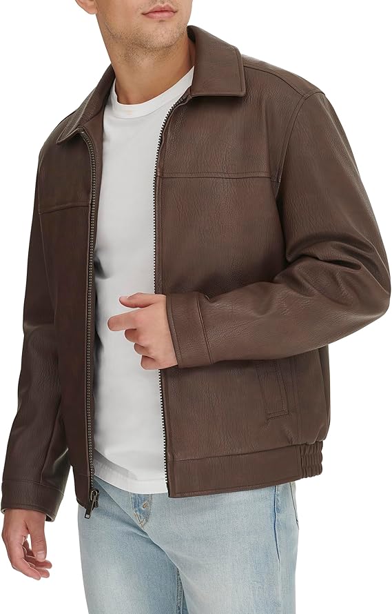 Men's Brown Leather Bomber Jacket