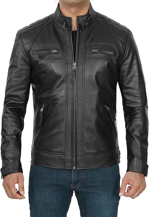 Men's Black Dual-Zip Café Racer Jacket