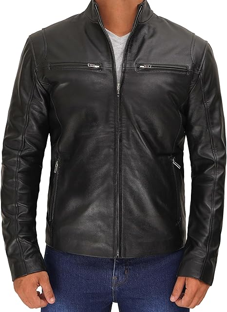 Men's Black Clean-Line Café Racer Jacket
