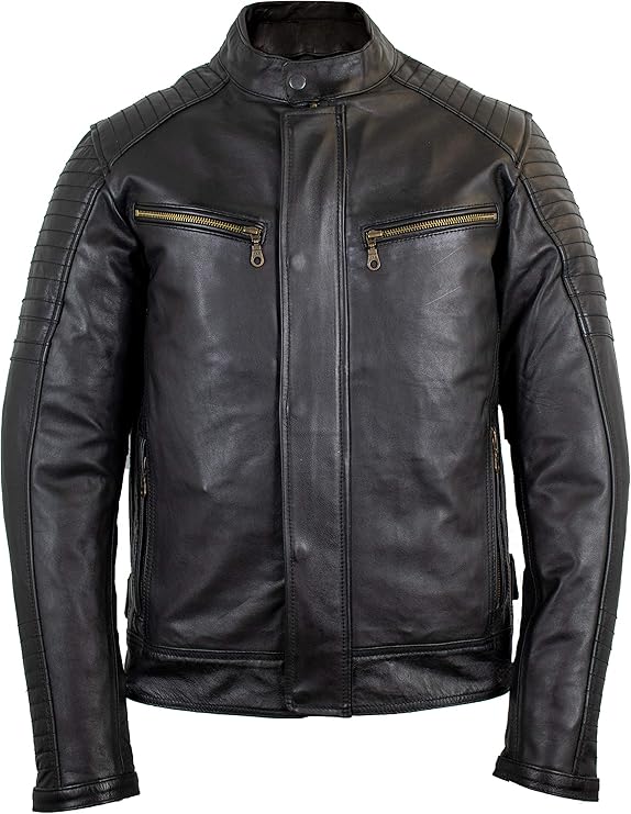 Men's Cowhide Motorcycle Jacket with Protectors (Style 3)