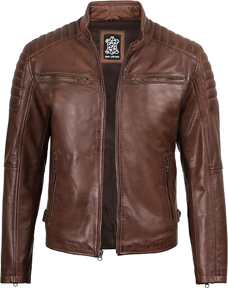 Men's Brown Ribbed Shoulder Café Racer Jacket