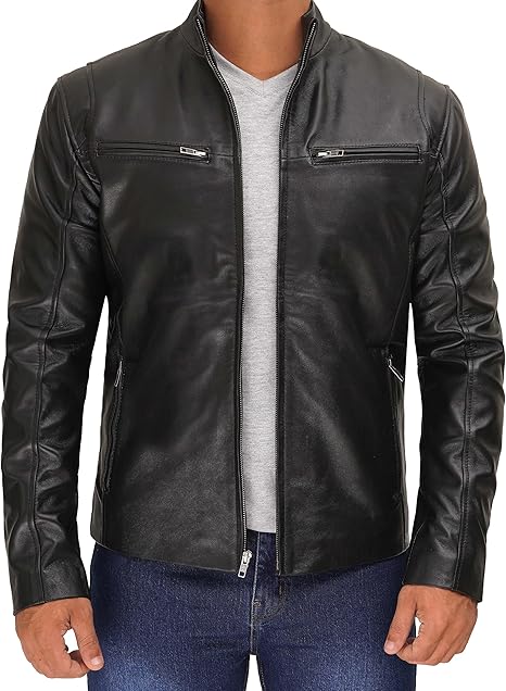 Men's Black Clean-Line Café Racer Jacket